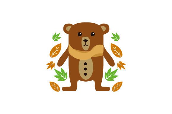 Cute Bear with Autumn Leaves Scandinavian Style