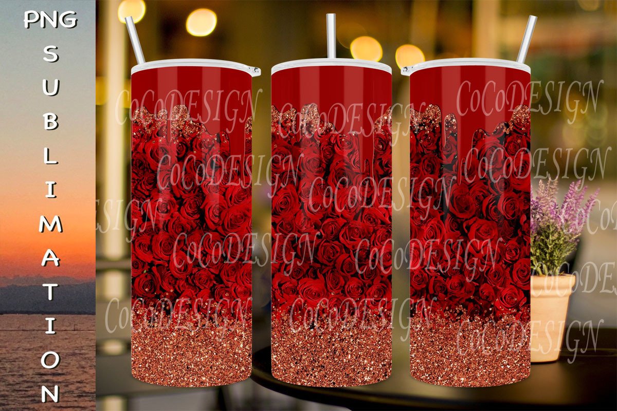 20oz Tumbler Rose Glitter Graphic by CoCoDESIGN · Creative Fabrica