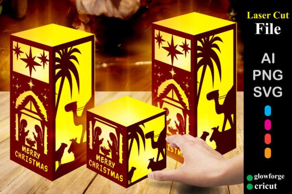 3d Nativity Merry Christmas Lantern SVG