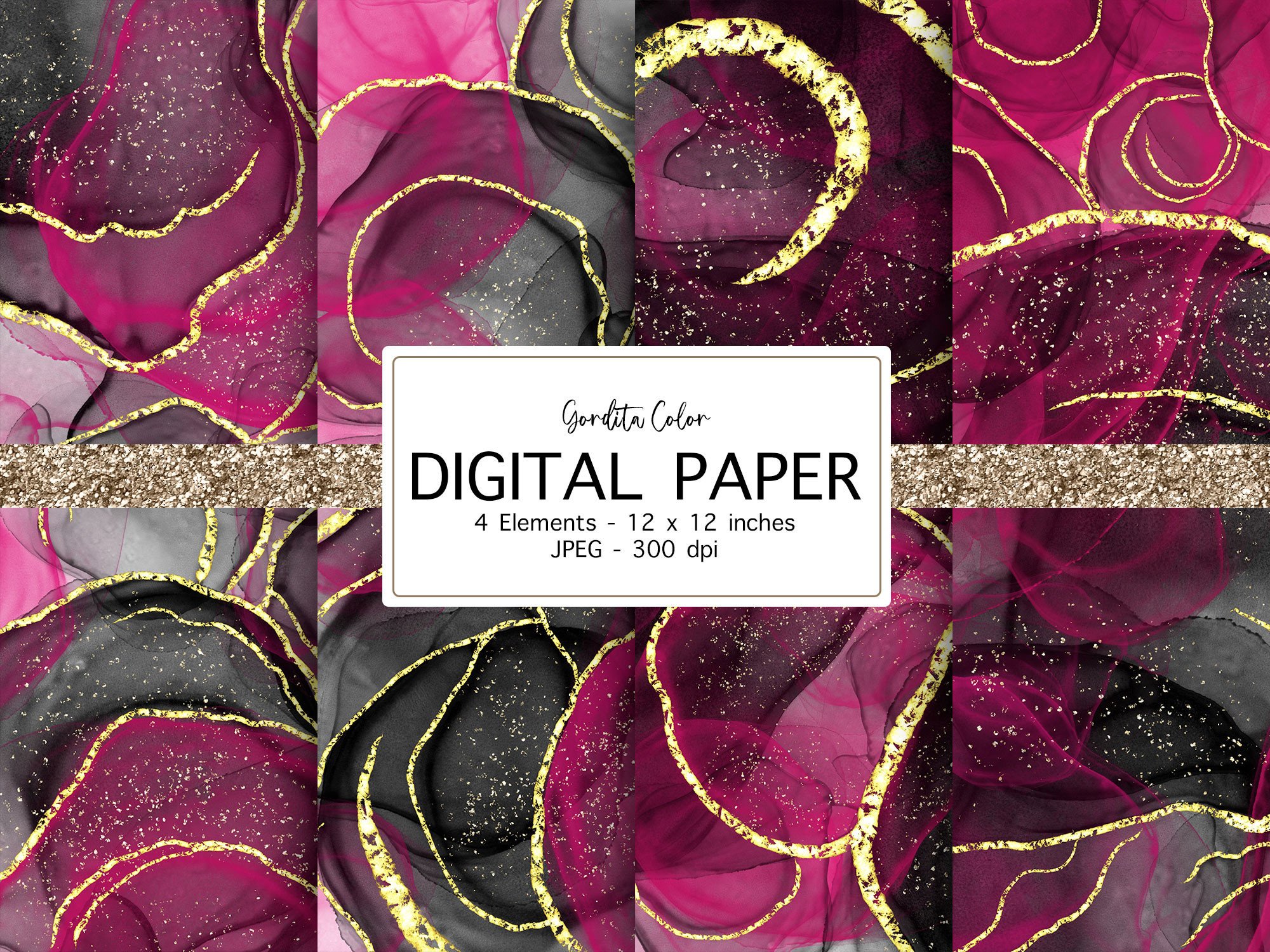 Black Pink Agate Digital Paper Graphic by jallydesign · Creative Fabrica