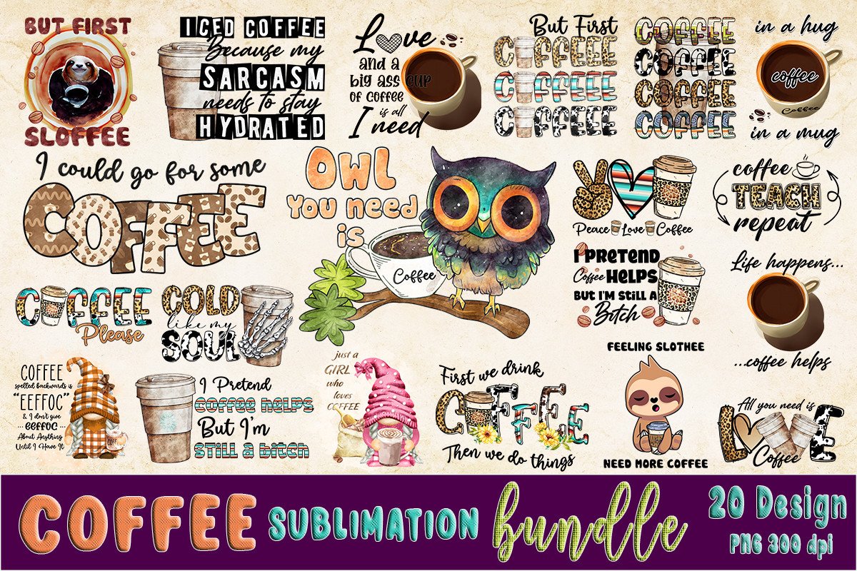 Coffee Sublimation Design Bundle Graphic by Quoteer · Creative Fabrica