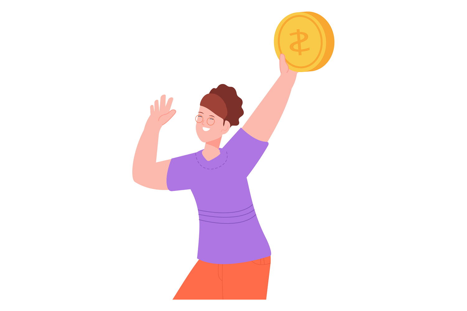 Happy Woman with Golden Coin. Money Earn Graphic by smartstartstocker ...
