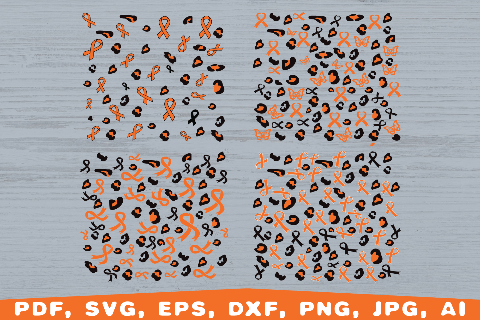 Leopard Ribbon Pattern SVG, Leukemia Svg