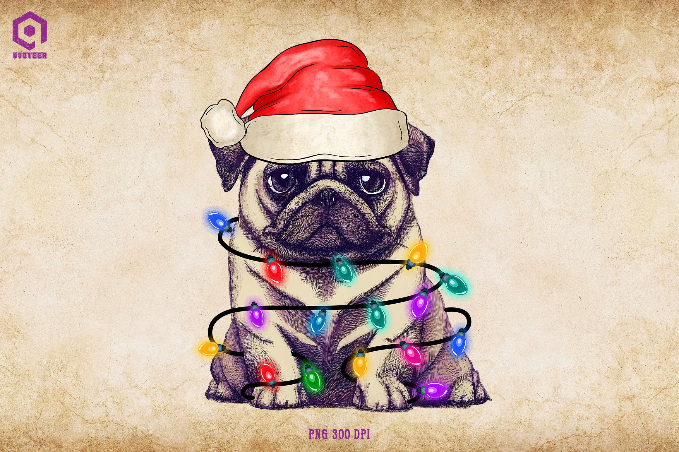 Pug Christmas Tree Lights Graphic by Quoteer · Creative Fabrica