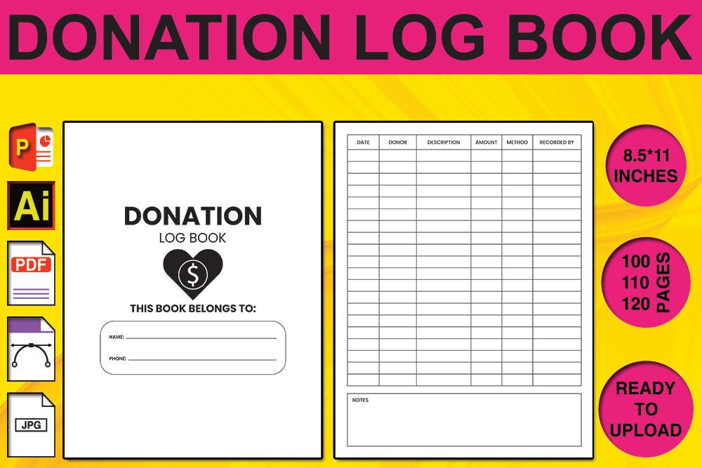 Donation Log Book KDP Interior Graphic by MB Studio · Creative Fabrica
