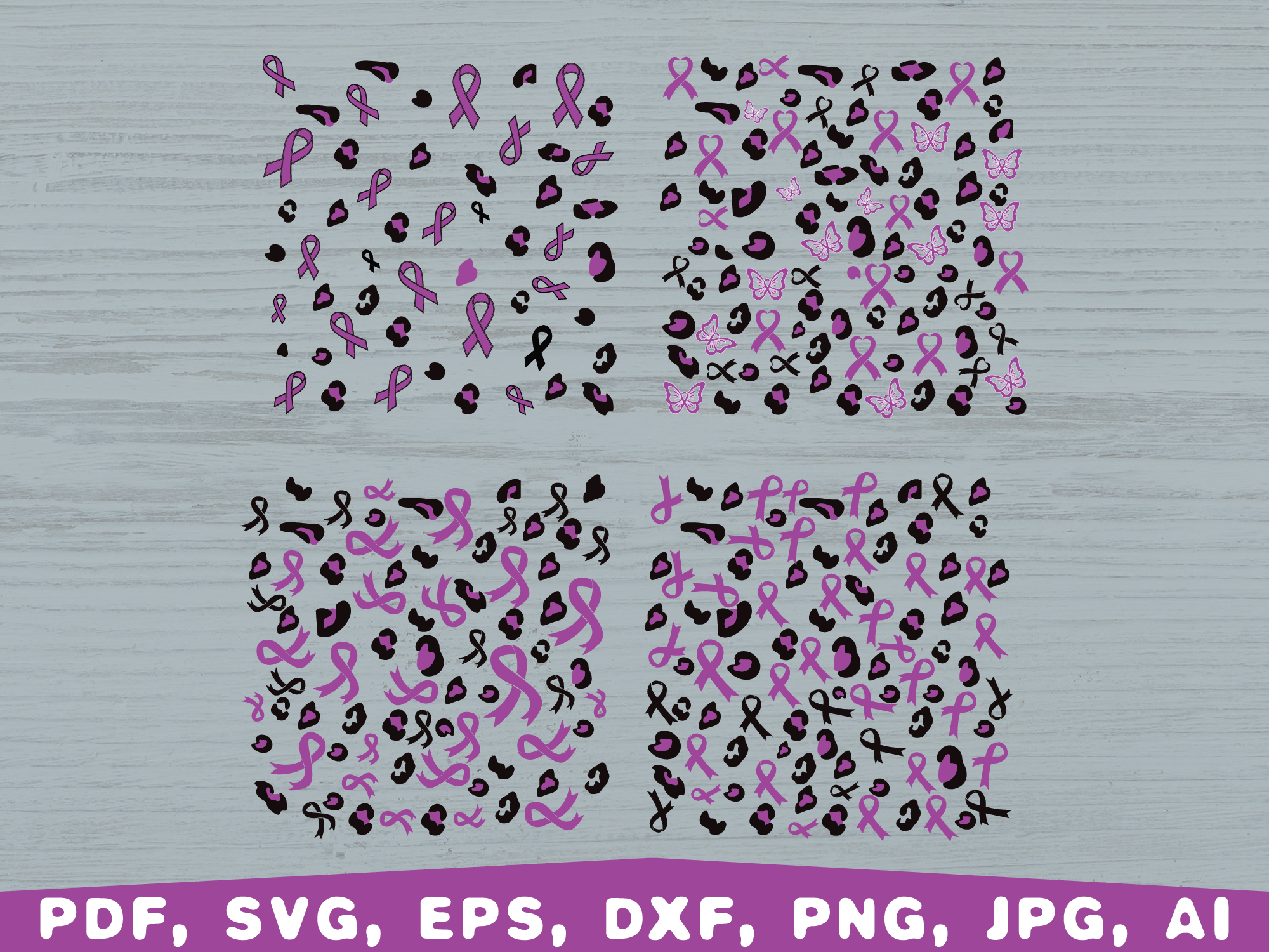 Leopard Ribbon Pattern SVG, Pancreatic