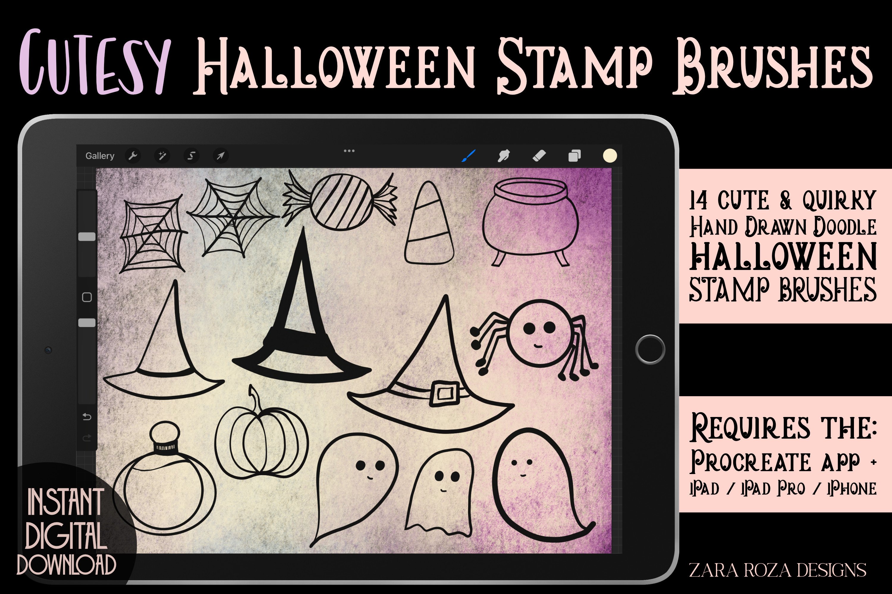 Procreate Halloween Doodle Stamp Brushes Graphic by ZaraRozaDesigns ...