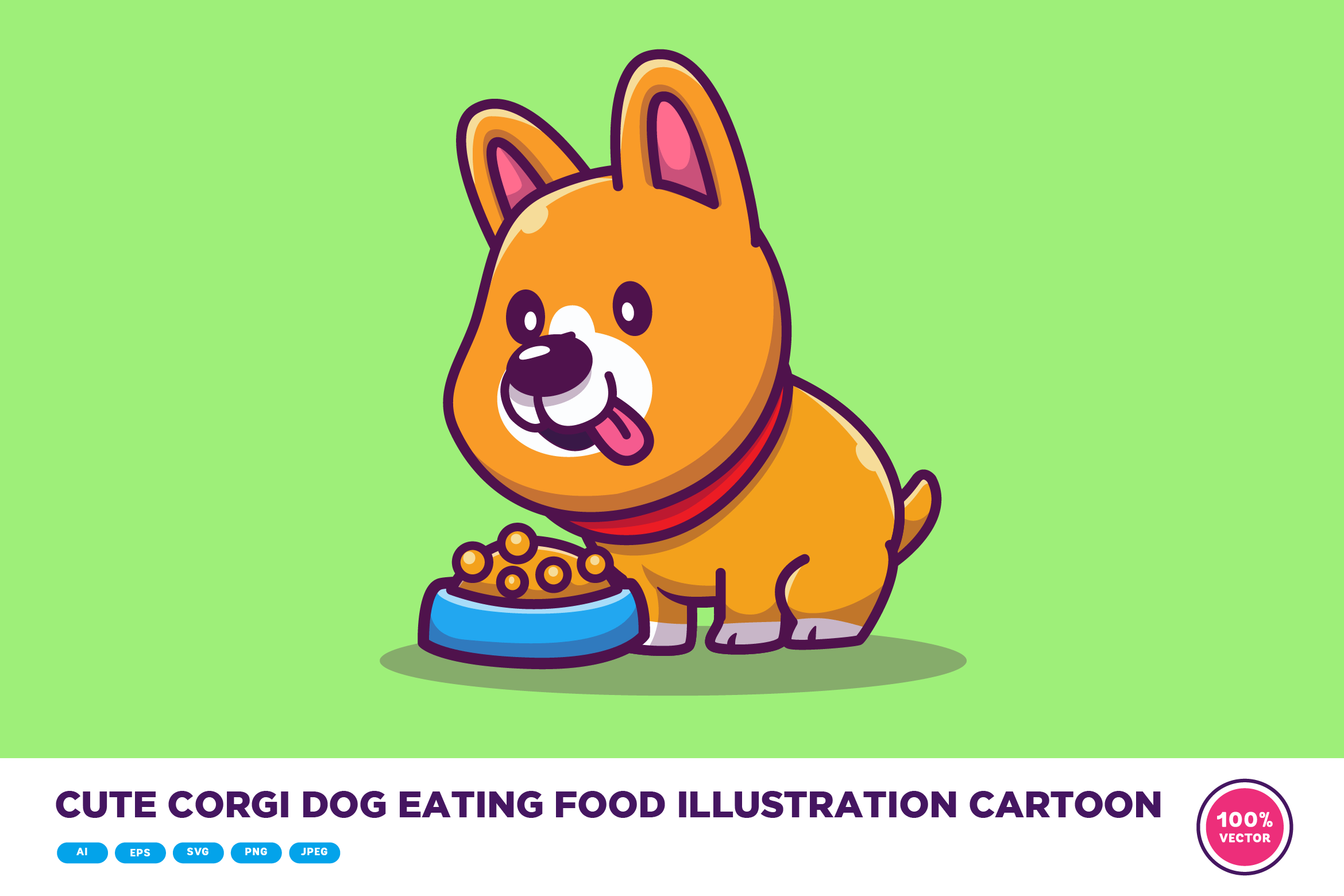 Cute Corgi Dog Eating Food Illustration