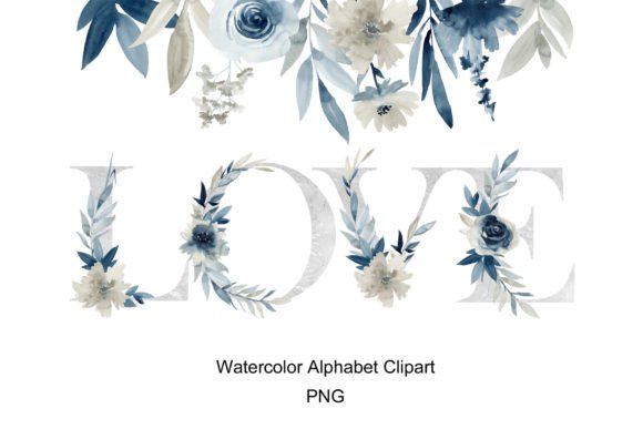 Watercolor Indigo Alphabet. Graphic Illustrations By tapilipa