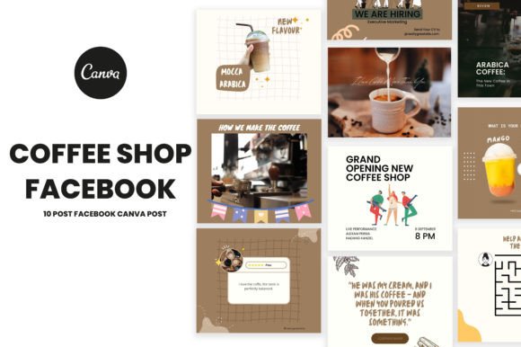 Preview of 10 Coffee Shop Facebook Post Canva coffee shop social media template