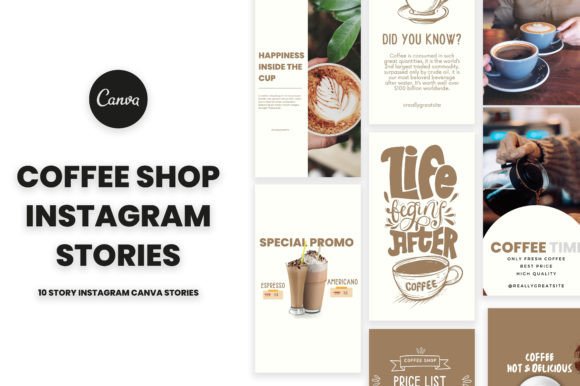 Preview of 10 Coffee Shop Instagram Story Canva coffee shop social media template