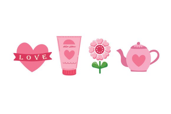 Sun Cream Flower Love and Teapot Graphic Illustrations By nouraartdesign