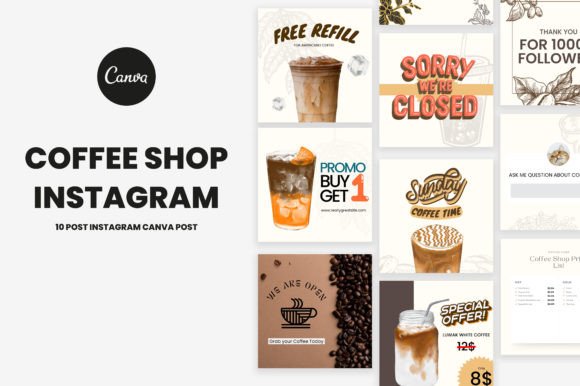 Preview of 10 Coffee Shop Instagram Post Canva coffee shop social media template