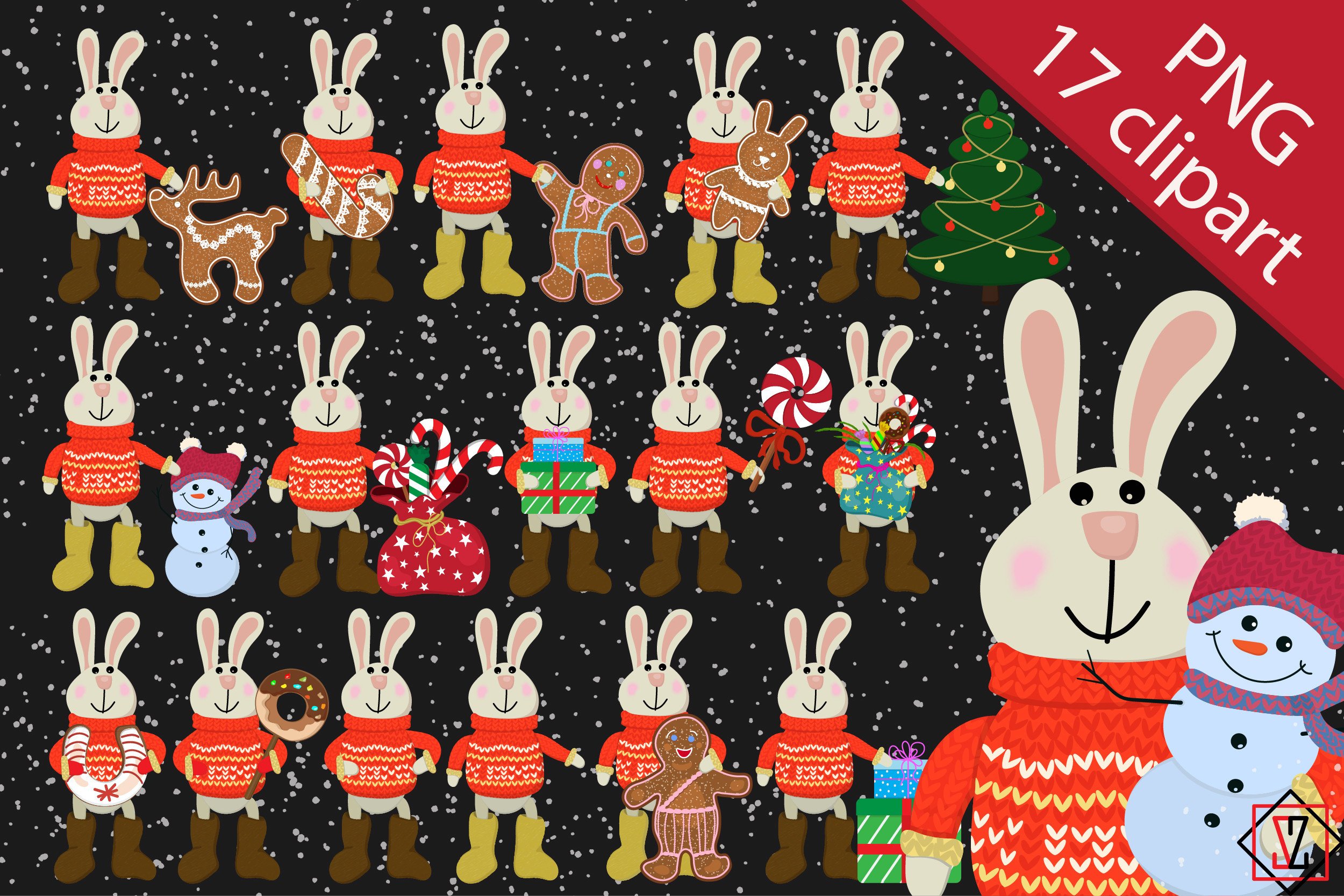 Bundle Clipart Christmas Bunny with Gift Graphic by Светлана Зиновьева ...