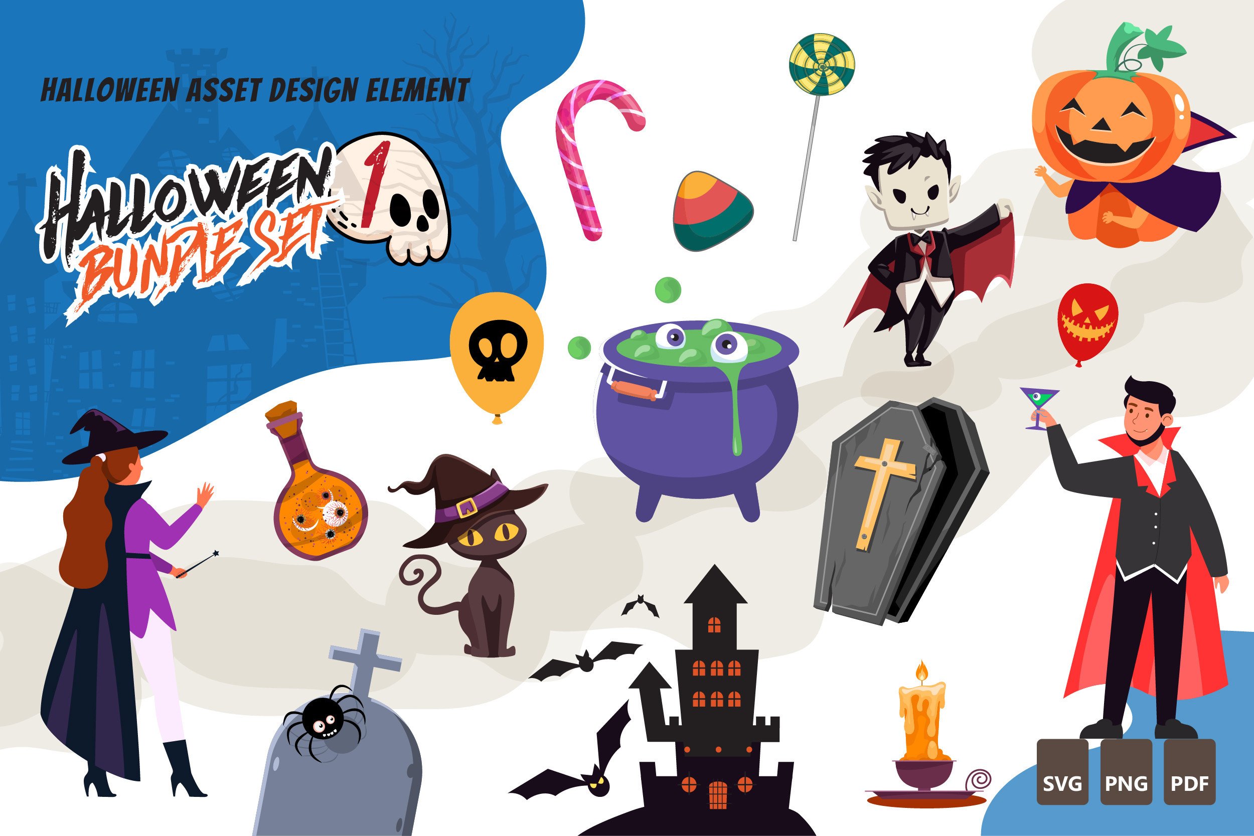 Halloween Bundle Set 1 SVG, PNG Element Graphic by Johnstocker ...