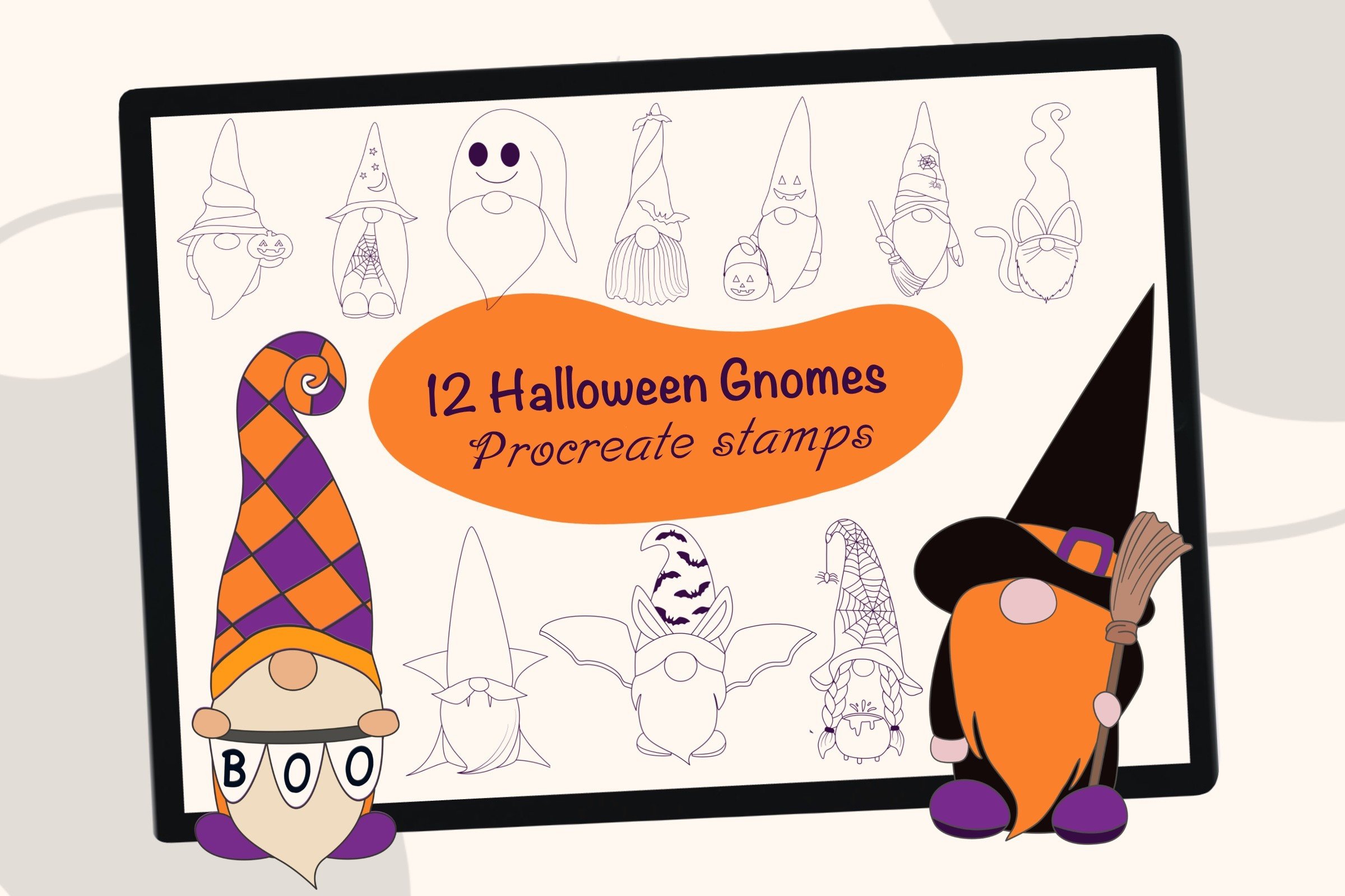 12 Halloween Gnome Procreate Brush Stamp Graphic by Nine Sky Designs ...