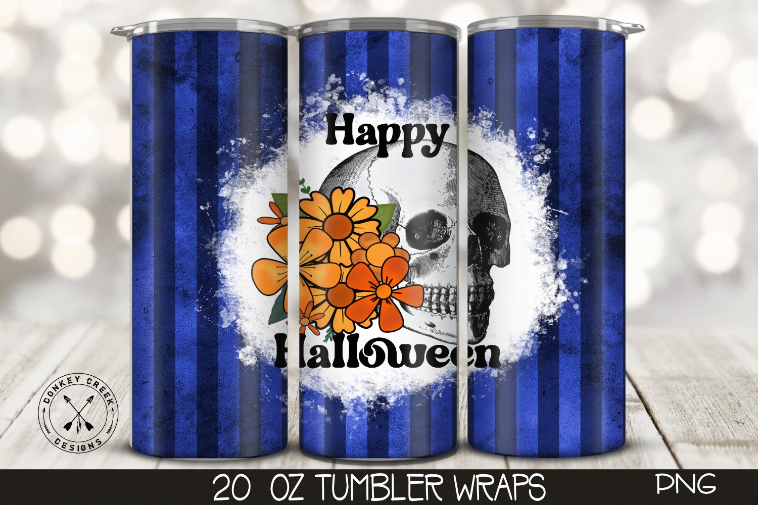 Halloween Floral Skull Tumbler Wrap Graphic by Donkey Creek Designs ...