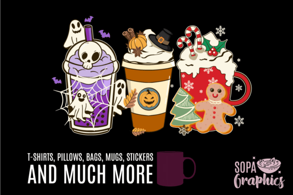 Hallothanksmas Coffee Latte Halloween Graphic T-shirt Designs By SopaGraphics