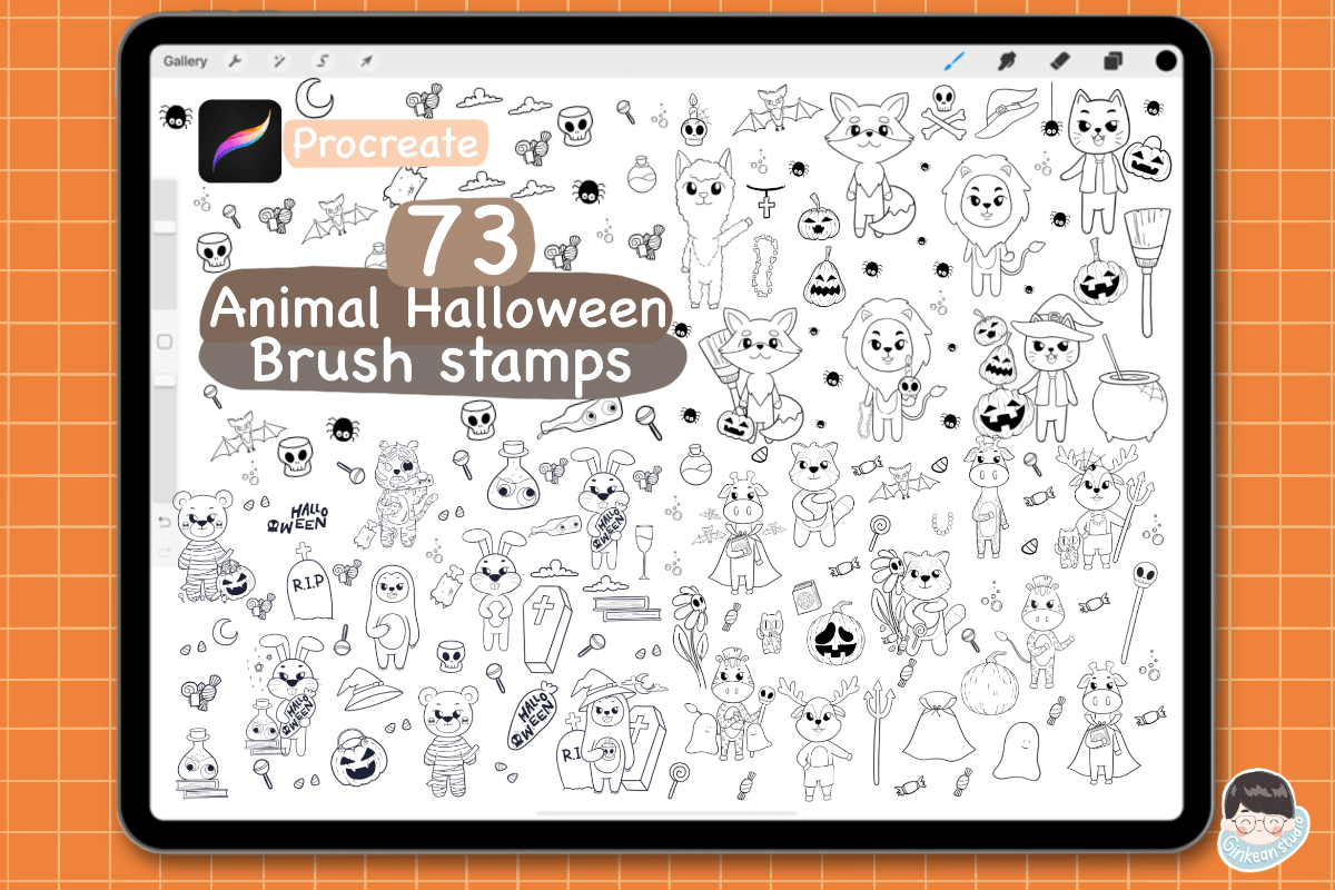 73 Halloween Brush Stamps for Procreate Graphic by Ginkean · Creative ...