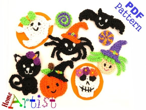 Halloween Set Crochet Applique Pattern