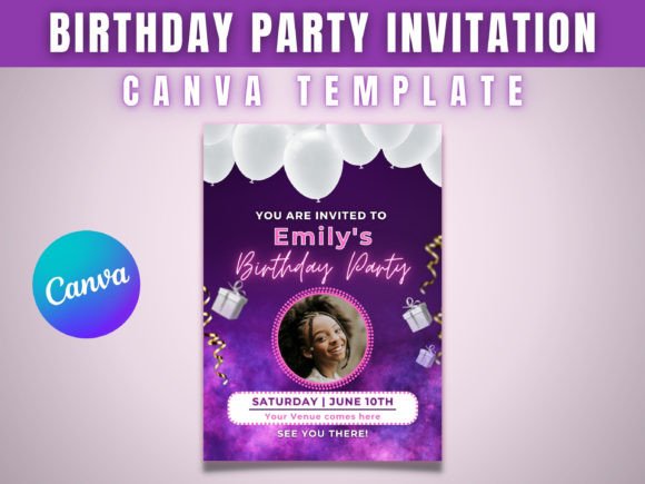Birthday Party Invitation Canva Template
