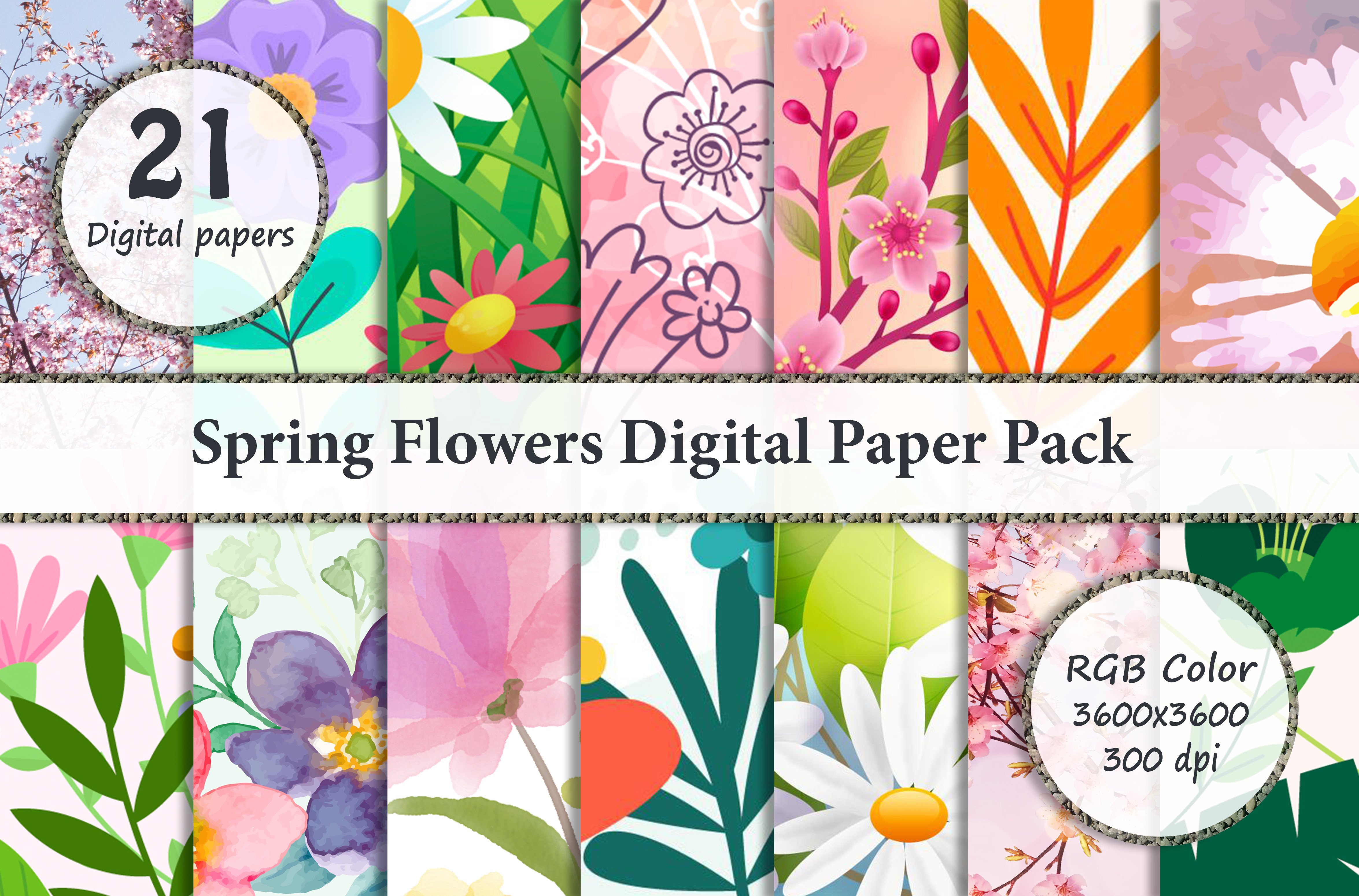 Spring Flowers Digital Paper Pack Graphic by Digital Design house ...
