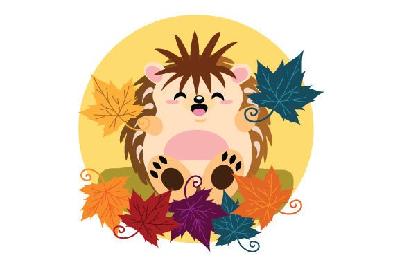 Hedgehog Playing with Autumn Leaves