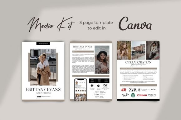 Modern three-page media kit Canva template