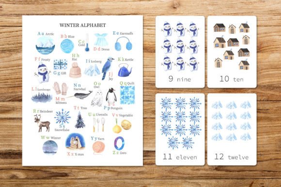Winter ABC and 123 Printable Flashcards