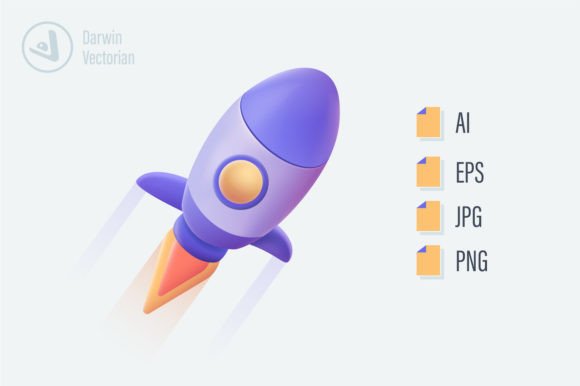 Flying Space Rocket 3d Realistic Illustration Icônes Par Darwin Vectorian