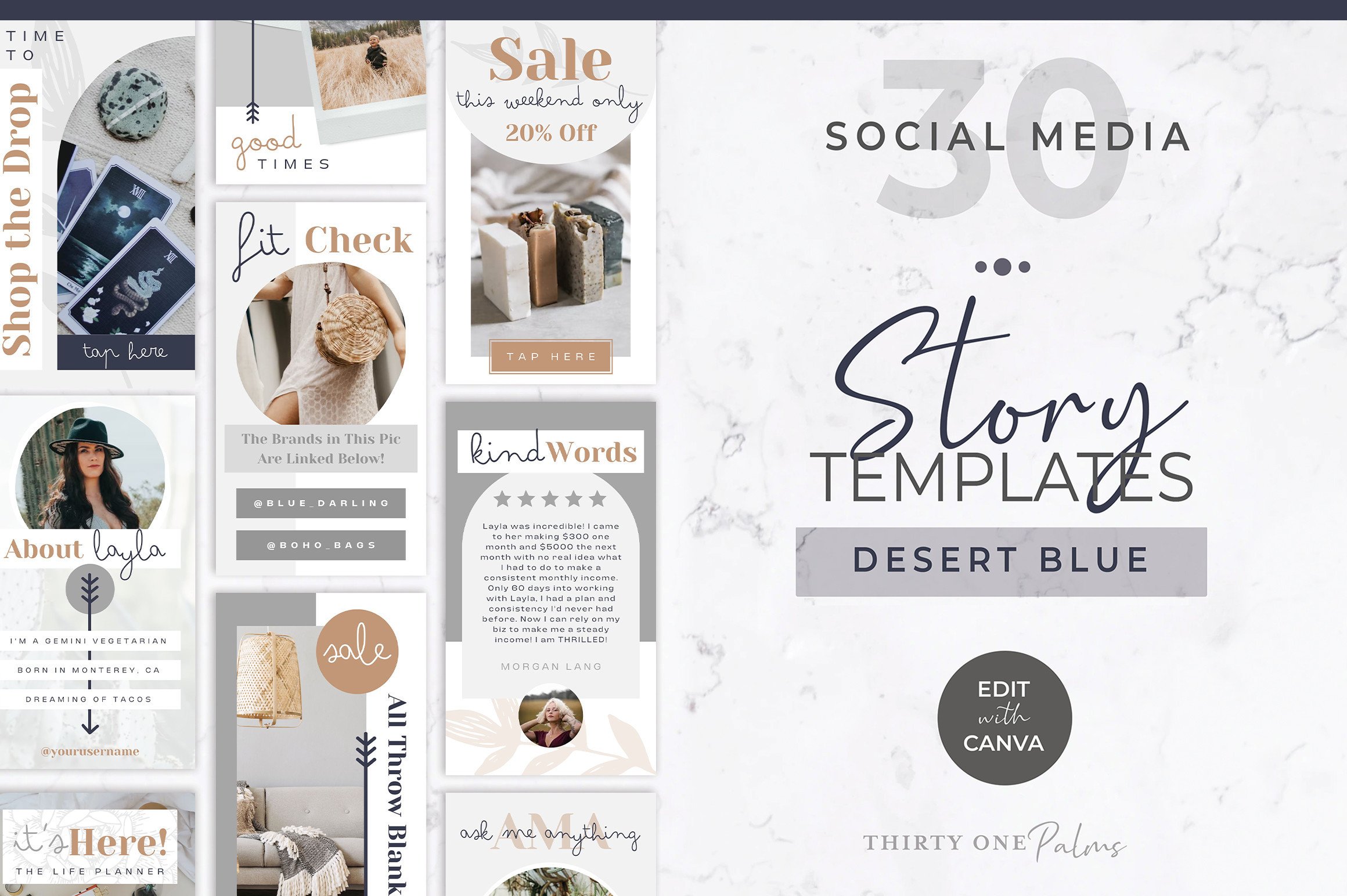 Instagram Stories for Canva | Blue Graphic by Thirty One Palms Studio ...