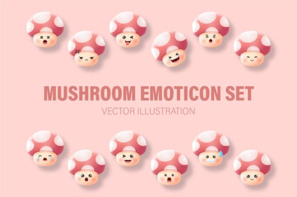 Mushroom Emoticon Cartoon Illustration Grafik Druckbare Illustrationen Von Darwin Vectorian