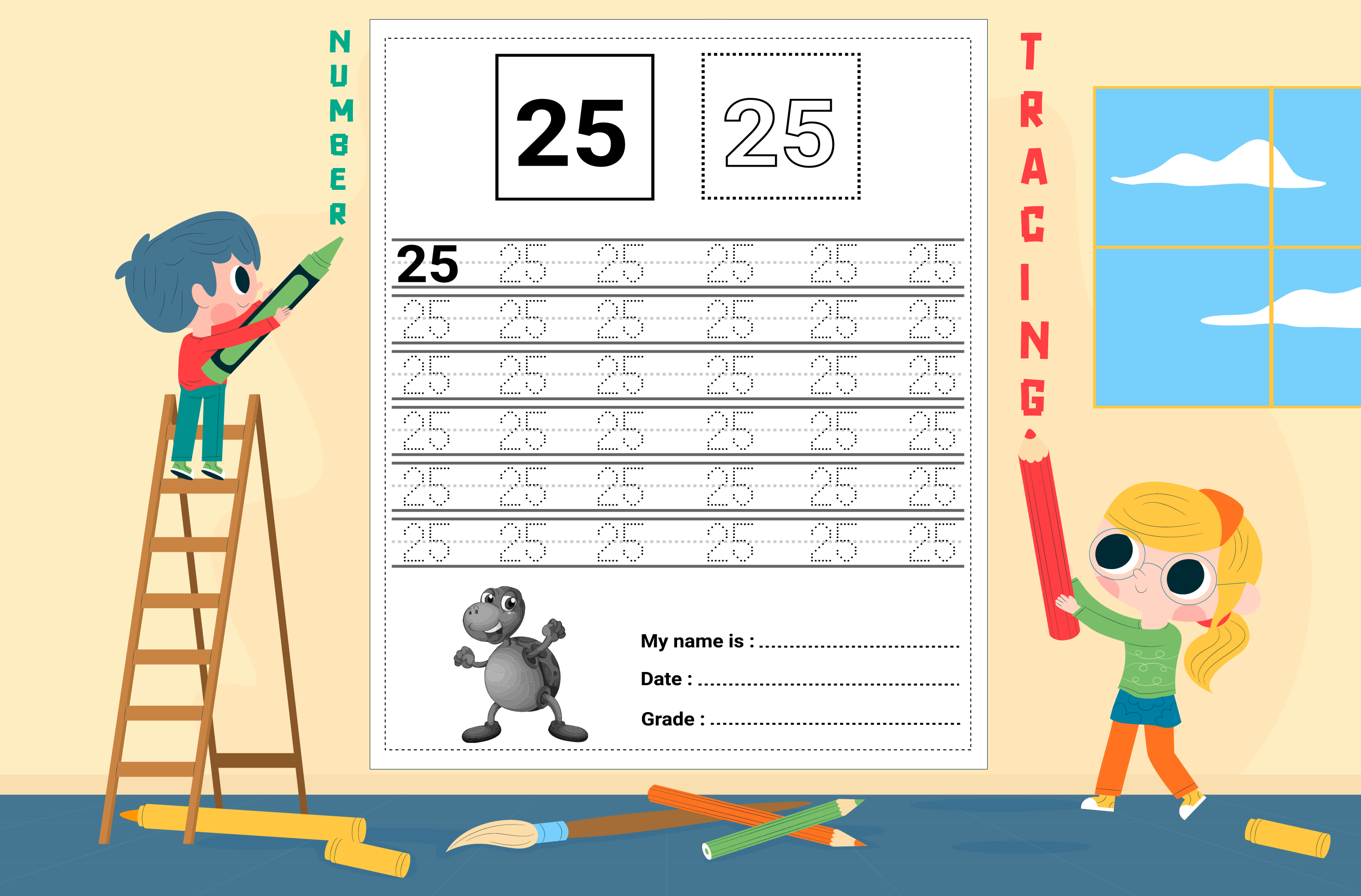 Number Tracing Kdp Interior Graphic by ARTNEST · Creative Fabrica