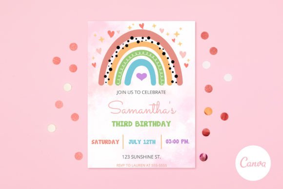 Rainbow Birthday Invitation Canva