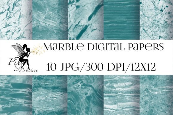 Teal Marble Stone Digital Papers, Green