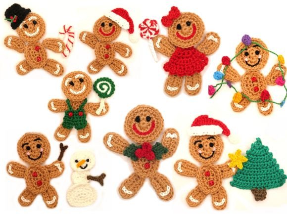 Gingerbread Man Crochet Applique Pattern