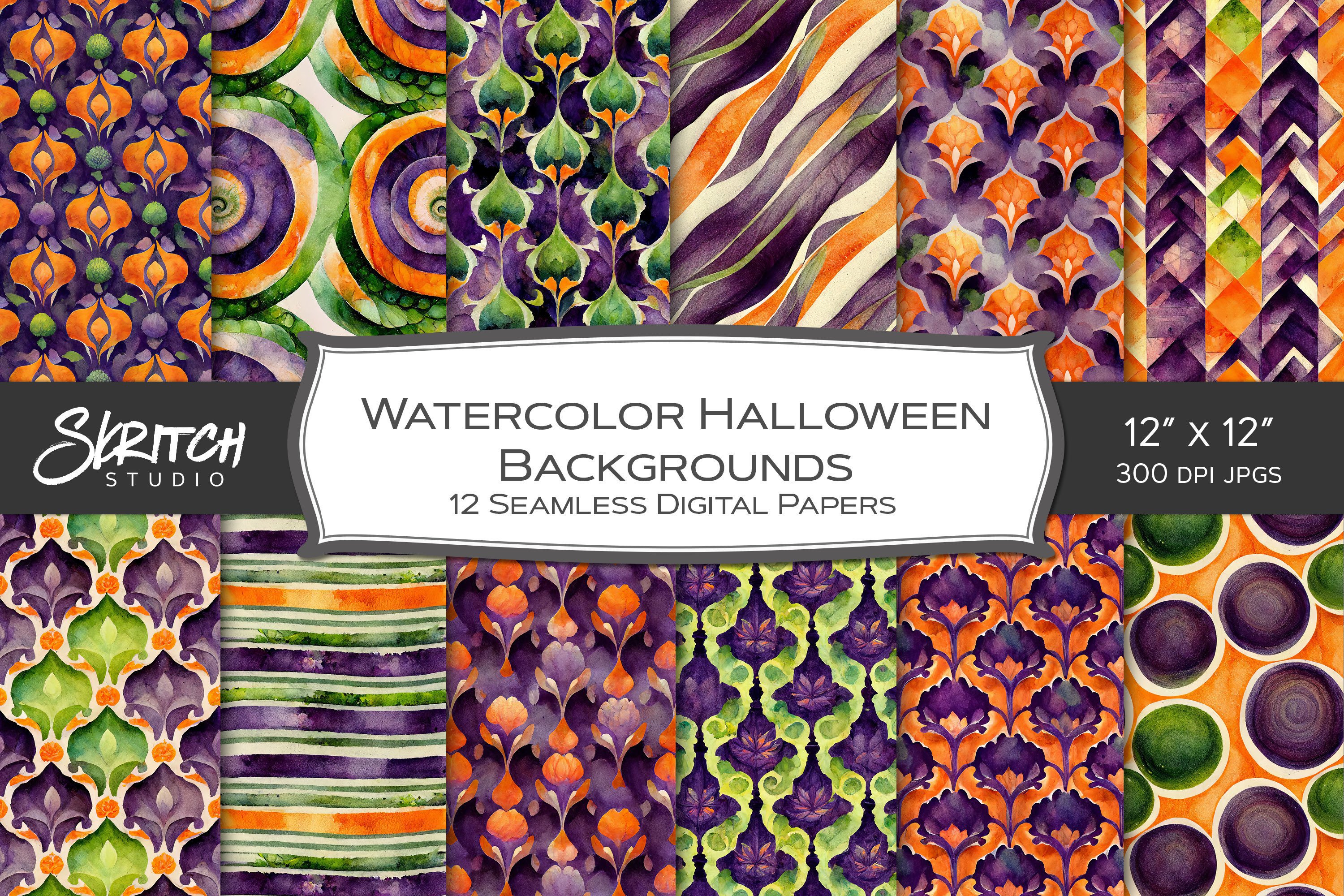 Watercolor Halloween Seamless Patterns Graphic by skritchstudio ...
