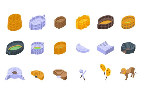 Amphitheater Icons Set Isometric Vector. Graphic by ylivdesign ...