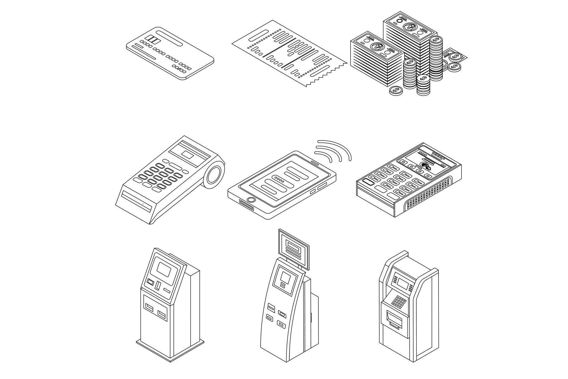 Bank Terminal Icon Set Vector Outine Graphic by ylivdesign · Creative ...