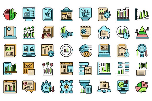 Data Analysis Icons Set Vector Flat