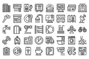 Facilities icons set outline vector.