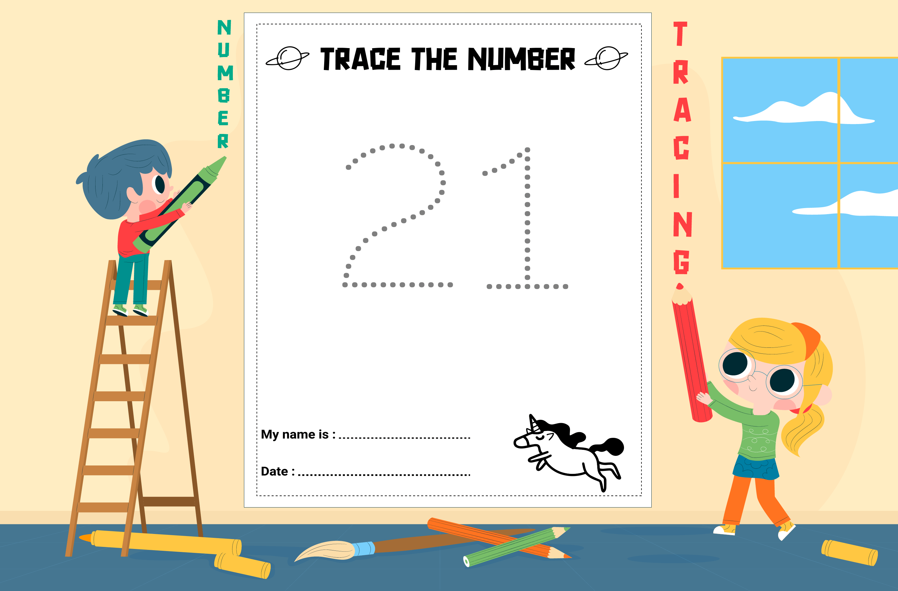 Number Tracing Kdp Interior Graphic by ARTNEST · Creative Fabrica