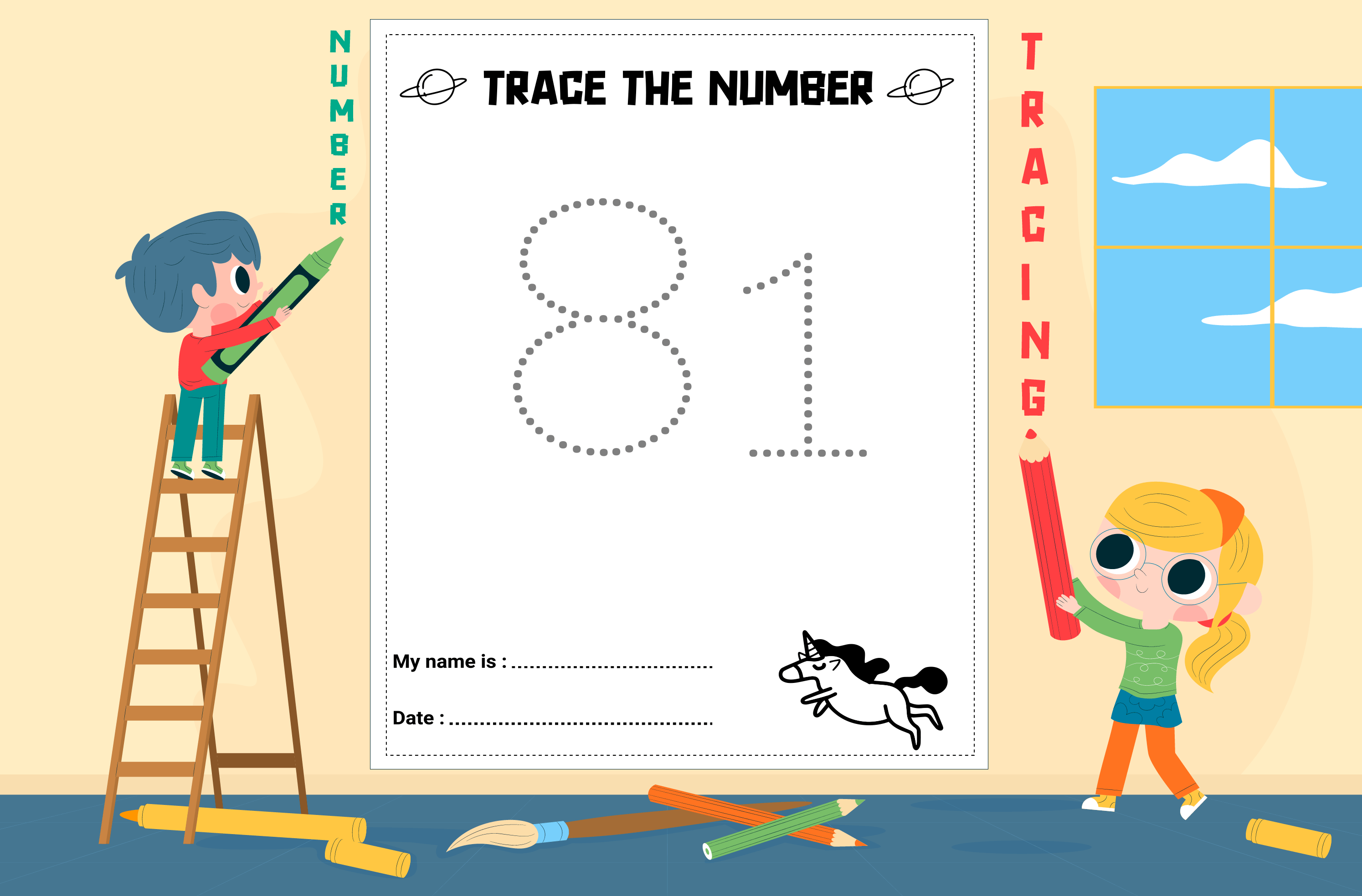 Number Tracing Kdp Interior Graphic by ARTNEST · Creative Fabrica