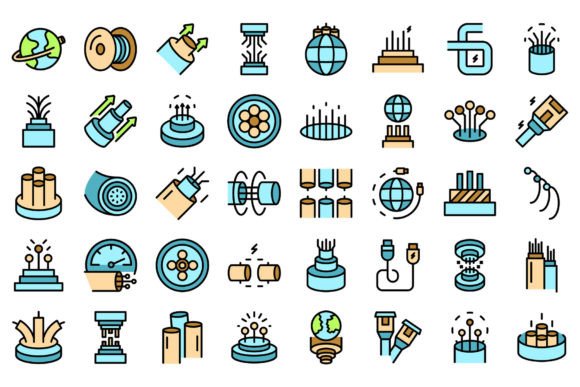 Optic Fiber Icons Set Vector Flat