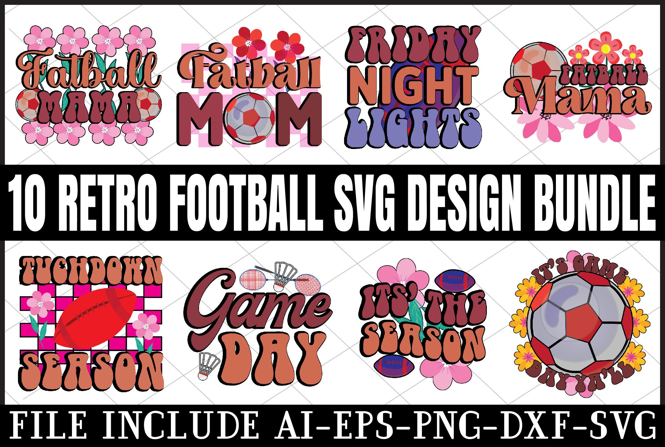 Retro Football Svg Design Bundle Graphic by Design Club · Creative Fabrica