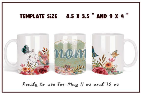 Watercolor Flower Butterfly Mom Mug Wrap Graphics