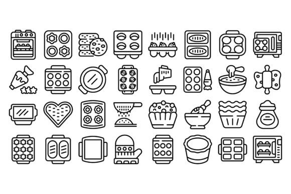 Bakeware Icons Set Outline Vector. Mould Gráfico Iconos Por ylivdesign