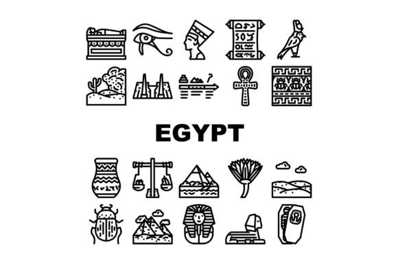 Egypt Civilization Landscape Icons Set Afbeelding Iconen Door sevvectors