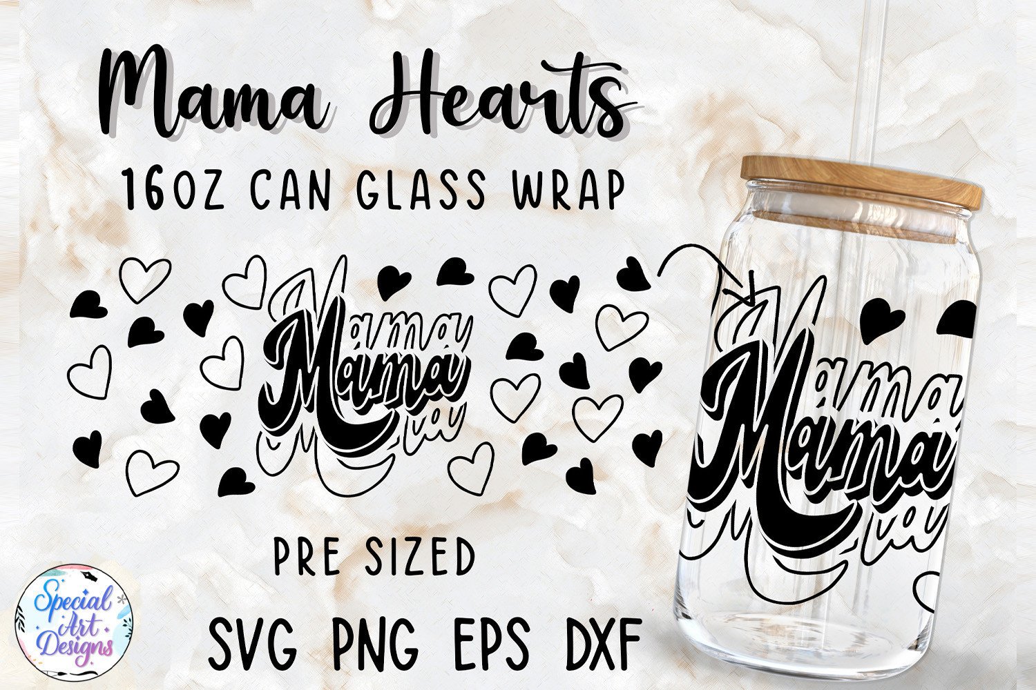 Mama Hearts | 16oz Libbey Glass Can Wrap Graphic by ...