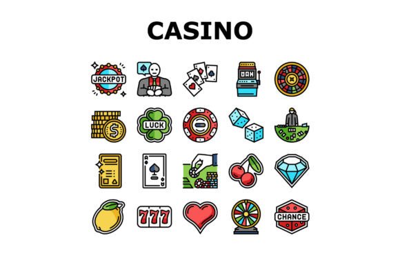Casino Slot Game Jackpot Poker Icons Set